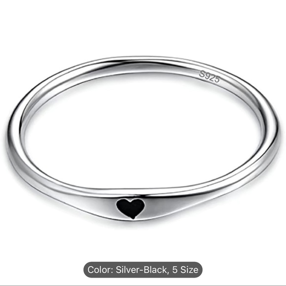 NWT 🖤 DAINTY 925 STAMPED STERLING SILVER CARVED BLACK HEART RING Size 7 - Picture 5 of 12